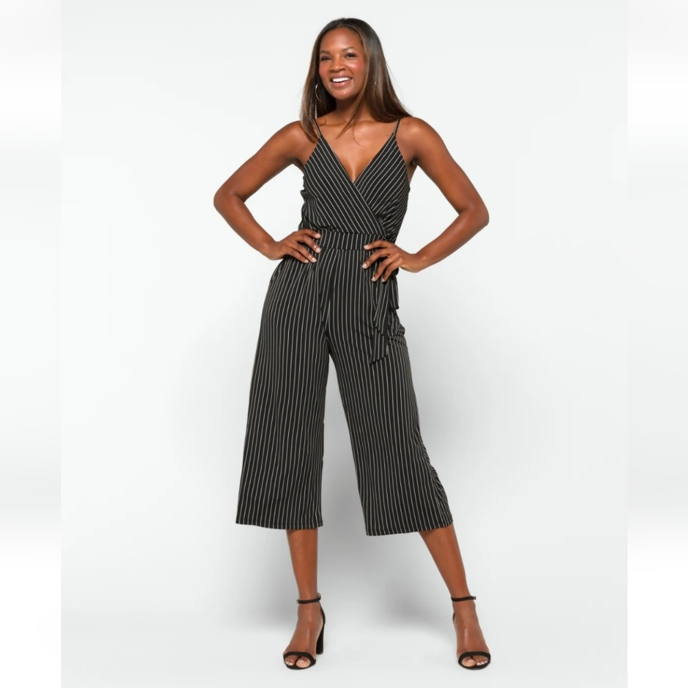 Kaileigh Rica Knit Crop Jumpsuit - black/white pinstripe - XL
